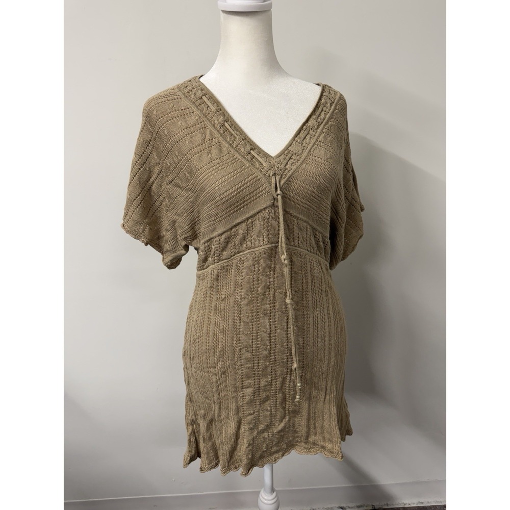 Vtg DKNY Y2K Women's Medium Brown Cinched Coquette Crochet Flowy Fairy Shirt